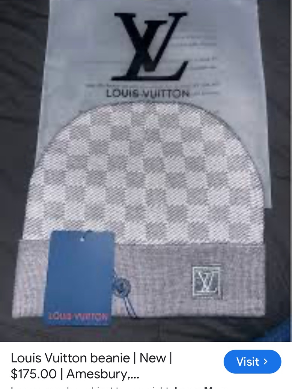 Louis Vuitton Checkerboard Beanie in White & Gray